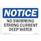 Signmission OSHA Notice Sign, 10" Height, Rigid Plastic, No Swimming Strong Current Deep Water Sign, Landscape OS-NS-P-1014-L-14881 - alternate 1